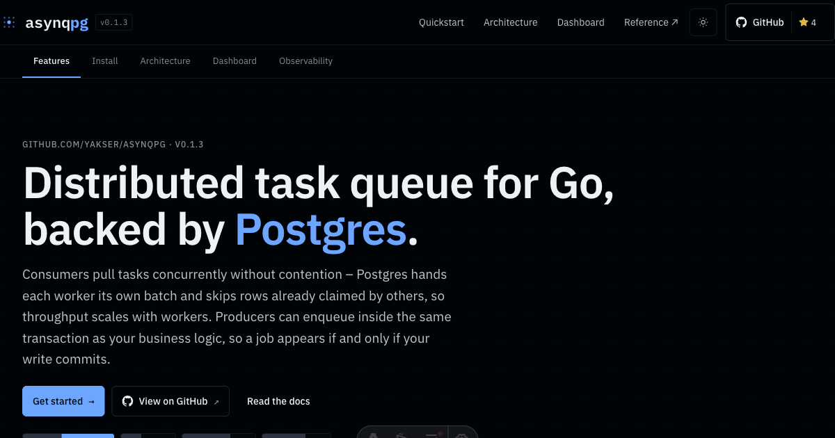 asynqpg – Distributed task queue for Go, backed by Postgres